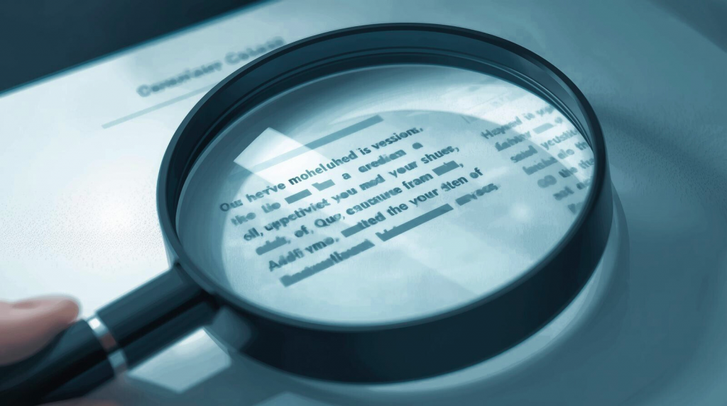 Graphic suggesting scrutiny, a magnifying glass or professional review